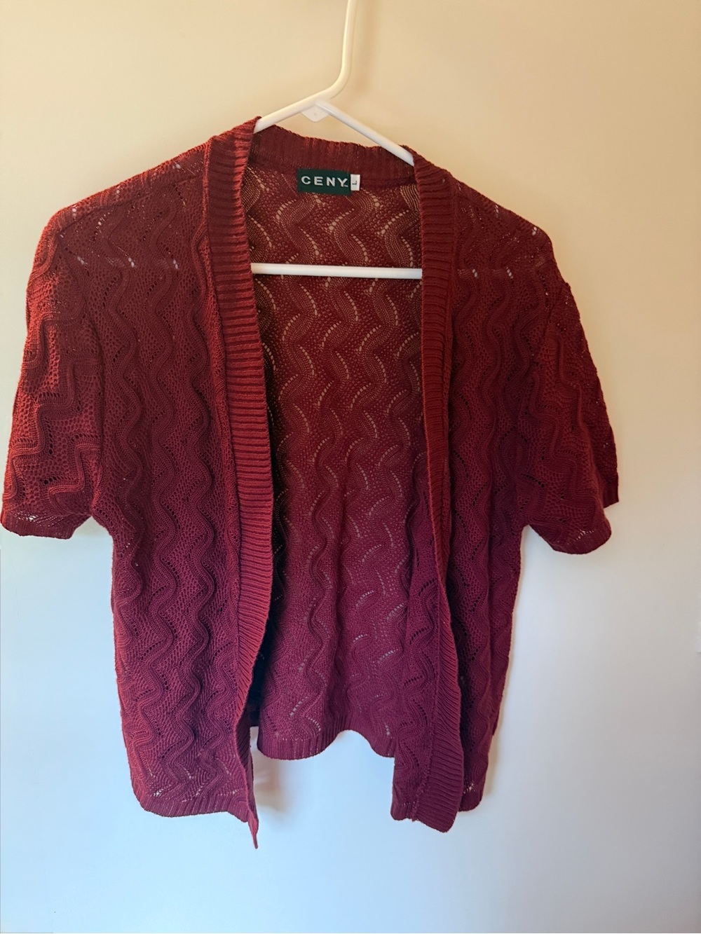 CENY Open-Front Short Sleeve Knit Cardigan - Deep Burgundy